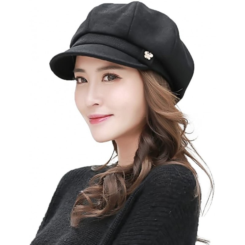 Newsboy Caps Fashion Newsboy Cap Womens Fisherman Greek Hat Satin Lined Winter Fall 55-60CM - 89099_black - CL186KGTDQ9 $10.97