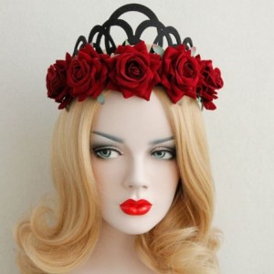 Headbands Red Rose Flower Headbands Queen Crown Tiara Headwreath Halloween Party Gothic Punk Hairbands - CI12NR34RGN $11.41