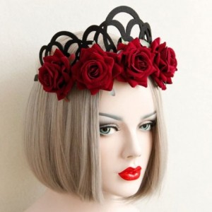 Headbands Red Rose Flower Headbands Queen Crown Tiara Headwreath Halloween Party Gothic Punk Hairbands - CI12NR34RGN $11.41