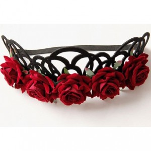 Headbands Red Rose Flower Headbands Queen Crown Tiara Headwreath Halloween Party Gothic Punk Hairbands - CI12NR34RGN $11.41