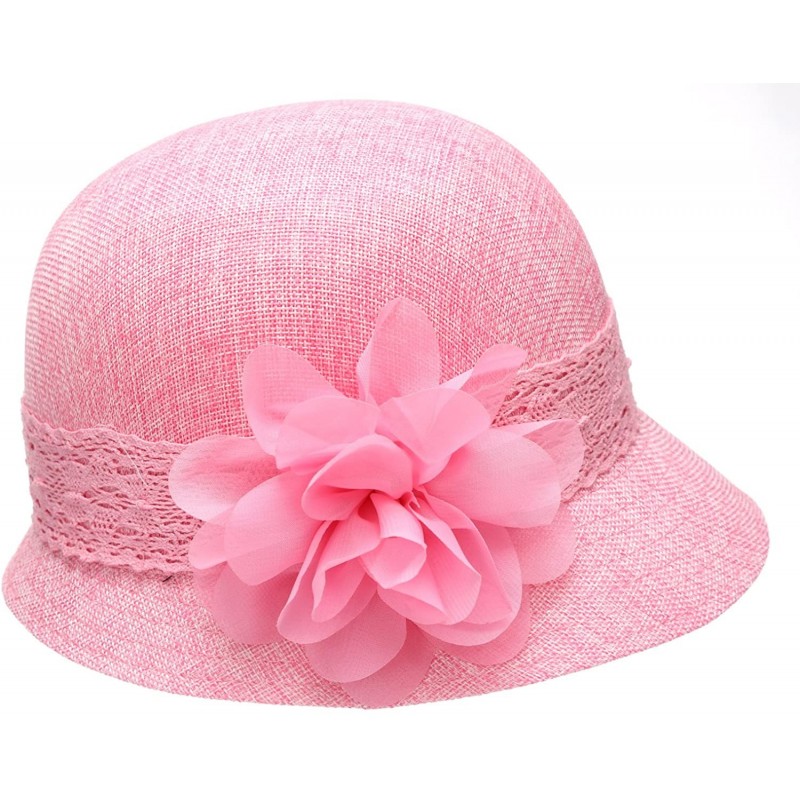 Women's Gatsby Linen Cloche Hat With Lace Band and Flower - Pink ...