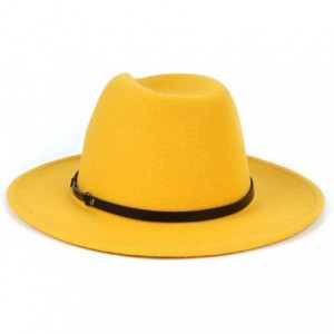 Fedoras Men & Women Classic Wide Brim Fedora Hat with Belt Buckle Wool Felt Panama Fedora M/L - A-yellow - CO18A5TALHH $16.27