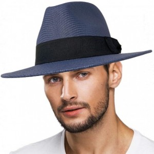 Fedoras Men's Summer Lightweight Panama Derby Fedora Wide 2-3/4" Brim Hat - Navy - CN1950Y3ZR6 $21.09