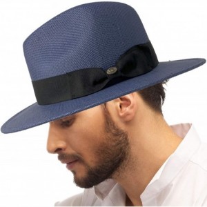 Fedoras Men's Summer Lightweight Panama Derby Fedora Wide 2-3/4" Brim Hat - Navy - CN1950Y3ZR6 $21.09