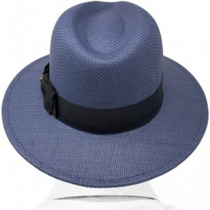 Fedoras Men's Summer Lightweight Panama Derby Fedora Wide 2-3/4" Brim Hat - Navy - CN1950Y3ZR6 $21.09