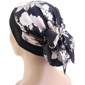 Skullies & Beanies Women Vintage Silky Turbans Bonnet Elastic Wide Band Multifunction Printing Hat Chemo Hair Loss Cap - 3 Pa...