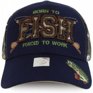 Baseball Caps Born to Fish Embroidery Mossy Oak- Realtree Adjustable Baseball Cap - Realtree Navy - CN18DW60ETL $14.14