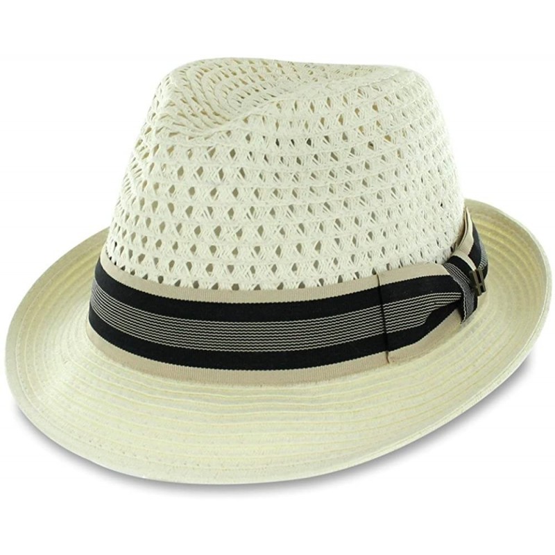 Fedoras Men Women Summer Woven Straw Trilby Fedora Hat in Ivory Tan Black - Ivory - CC18D0LKOAN $10.67