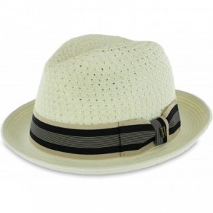 Fedoras Men Women Summer Woven Straw Trilby Fedora Hat in Ivory Tan Black - Ivory - CC18D0LKOAN $10.67