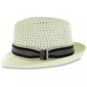 Fedoras Men Women Summer Woven Straw Trilby Fedora Hat in Ivory Tan Black - Ivory - CC18D0LKOAN $10.67