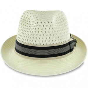 Fedoras Men Women Summer Woven Straw Trilby Fedora Hat in Ivory Tan Black - Ivory - CC18D0LKOAN $10.67