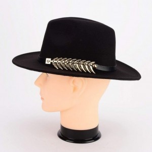 Fedoras Women or Men Woolen Felt Fedora Vintage Short Brim Crushable Jazz Hat - Black-leaf Belt - CR18MG7723R $18.97