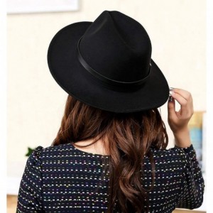 Fedoras Women or Men Woolen Felt Fedora Vintage Short Brim Crushable Jazz Hat - Black-leaf Belt - CR18MG7723R $18.97