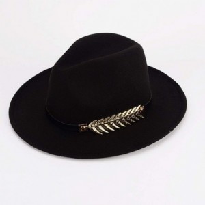 Fedoras Women or Men Woolen Felt Fedora Vintage Short Brim Crushable Jazz Hat - Black-leaf Belt - CR18MG7723R $18.97