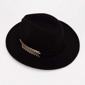 Fedoras Women or Men Woolen Felt Fedora Vintage Short Brim Crushable Jazz Hat - Black-leaf Belt - CR18MG7723R $18.97