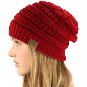 Skullies & Beanies Winter Trendy Soft Cable Knit Stretchy Warm Ribbed Beanie Skully Ski Hat Cap - Solid Red - CA18IC89WAC $11.11