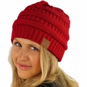 Skullies & Beanies Winter Trendy Soft Cable Knit Stretchy Warm Ribbed Beanie Skully Ski Hat Cap - Solid Red - CA18IC89WAC $11.11