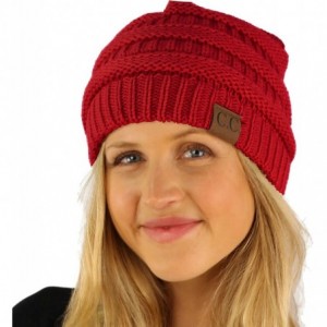 Skullies & Beanies Winter Trendy Soft Cable Knit Stretchy Warm Ribbed Beanie Skully Ski Hat Cap - Solid Red - CA18IC89WAC $11.11