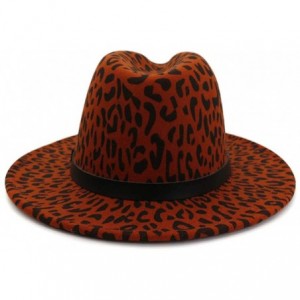 Fedoras Women's Wide Brim Felt Fedora Panama Hat with Leopard Belt Buckle - Z-khaki - CH1935UTLQQ $13.15