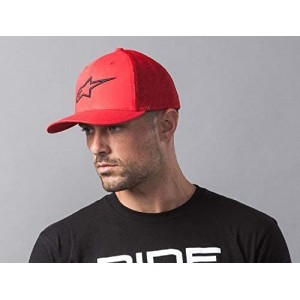 Baseball Caps Men's Logo Flexfit Hat Curved Bill Structured Crown - Ageless Stretch Mesh Hart Red/Black - C318HERMIEK $31.78