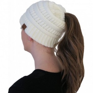 Skullies & Beanies Knit Winter Beanie/Hat for Ponytail or Buns- Sports- One Size Fits All - Ivory - CS189NT8MQQ $11.50