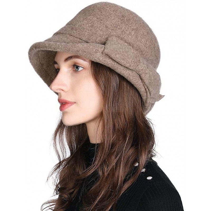 Women Winter Wool Bucket Hat 1920s Vintage Cloche Bowler Hat with Bow ...