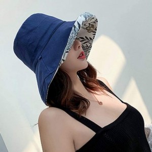 Sun Hats Bucket Hat for Women Double Side Wear Hat Girls Large Wide Brim Hat Packable Visor Caps - Navy (Leaves) - C918RY5I69...