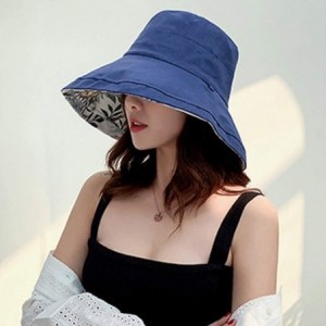 Sun Hats Bucket Hat for Women Double Side Wear Hat Girls Large Wide Brim Hat Packable Visor Caps - Navy (Leaves) - C918RY5I69...