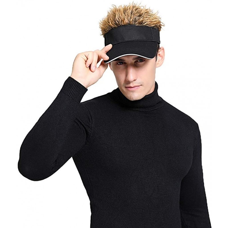 Visors Flair Hair Visor Sun Cap Wig Peaked Adjustable Baseball Hat with Spiked Hairs - Black Brown-upgraded - CS18I3TK65W $13.98