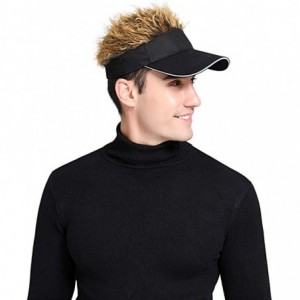 Visors Flair Hair Visor Sun Cap Wig Peaked Adjustable Baseball Hat with Spiked Hairs - Black Brown-upgraded - CS18I3TK65W $13.98