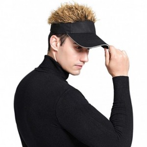 Visors Flair Hair Visor Sun Cap Wig Peaked Adjustable Baseball Hat with Spiked Hairs - Black Brown-upgraded - CS18I3TK65W $13.98