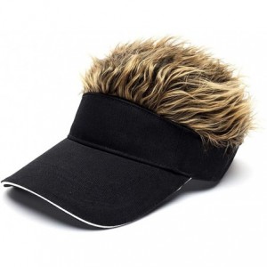 Visors Flair Hair Visor Sun Cap Wig Peaked Adjustable Baseball Hat with Spiked Hairs - Black Brown-upgraded - CS18I3TK65W $13.98