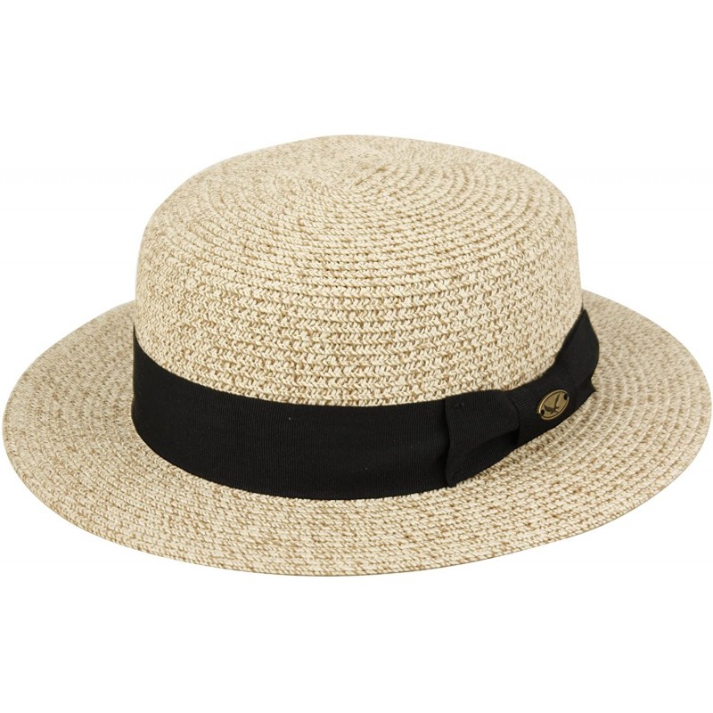 Fedoras Men's Summer Boater Straw Pork Pie Derby Fedora Flat Top Gambler Hat Natural - C912FFMR4M1 $13.27