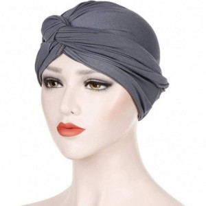 Skullies & Beanies Women's Sleep Soft Turban Autumn Winter Knotted Hat Wrap Cap Solid Color Muslim Knotted Wrap Scarf Cap - G...