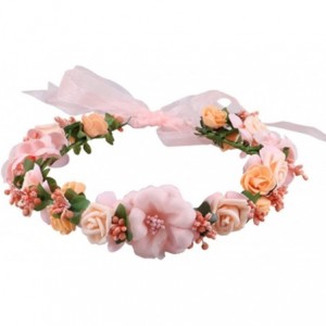 Headbands Rose Flower Crown Wreath Wedding Headband Wrist Band Set - Coral - CH183MY79LT $10.18