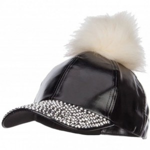 Baseball Caps PU Jewel Cap with Pom Pom - Black Silver - C012MXJX5WW $26.24