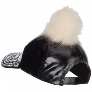 Baseball Caps PU Jewel Cap with Pom Pom - Black Silver - C012MXJX5WW $26.24