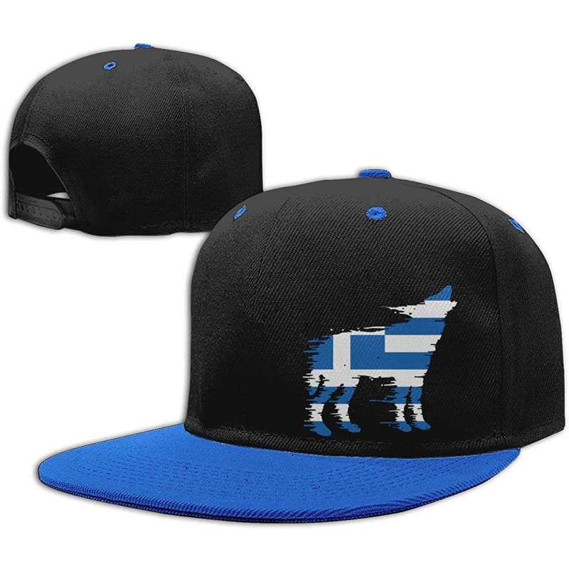 Baseball Caps Greece Greek Flag Wolf Men Women Adjustable Flat Bill Baseball Cap Dad Caps Hat - Blue - CM18UZ45QRA $13.16