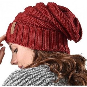 Skullies & Beanies Knitted Slouchy Oversized Crochet - Grey / Red - C318HSN6A9L $14.87