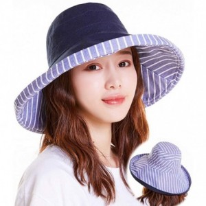 Sun Hats Bucket Hat for Women Double Side Wear Hat Girls Large Wide Brim Hat Packable Visor Caps - Navy (Stripes) - CL18SHHEM...