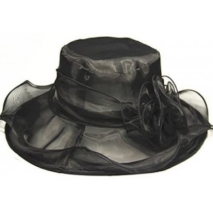 Sun Hats Womens Kentucky Derby Summer Wide Brim Organza Church Party Hats - Black - CP18CTM5Z0Z $13.10