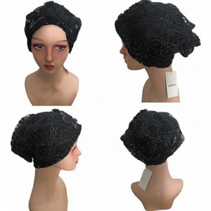 Skullies & Beanies Women's Lace Flower Slouchy Baggy Skullies Cap Chemo Beanie Cancer Hat - Black - CX18EKCZH36 $11.09