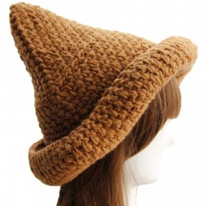 Skullies & Beanies Trendy XU Creative Women Pointy Hat Knitted Cap Warm Cone Witch Hat - Camel - CK129L8BUJN $17.03