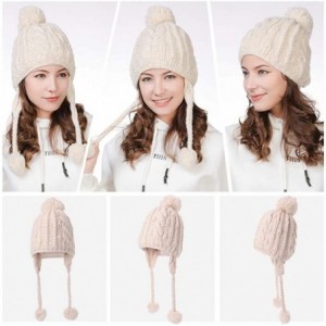 Skullies & Beanies Women Knit Beanie Snow Winter Hat Ski Cap with Pom for Girl Cold Weather 54-60cm - 16203-beige - C318II3XQ...