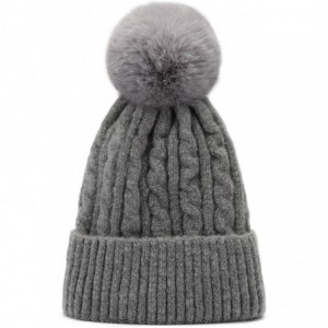 Skullies & Beanies Womens Winter Thick Cable Knit Warm Soft Hats Skull Detachable Pom Pom Cap Cuff Beanie - CX1936WND87 $17.44