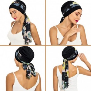 Skullies & Beanies Bamboo Cotton Lined Cancer Headwear for Women Chemo Hat with Scarfs of - Black - CF18WXQETI2 $14.34