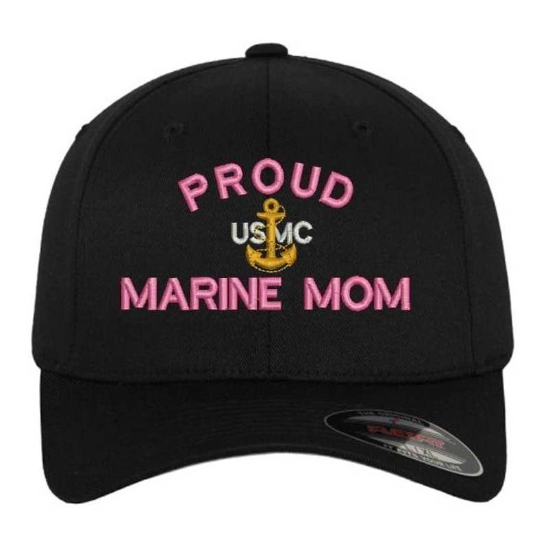 Baseball Caps Proud Marine Mom USMC Flexfit Baseball Cap Hat Black - CT183G8C35L $23.22