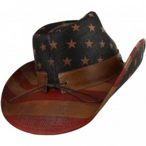 Cowboy Hats Vintage American Flag Western Paper Straw Cowboy Cowgirl Hat - Usa - C618DMG855G $49.19