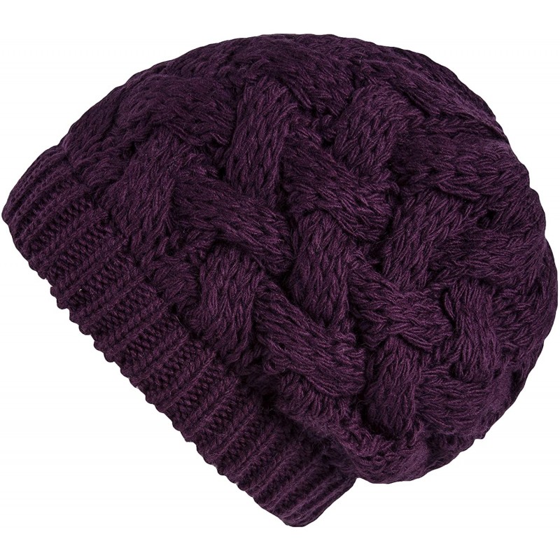 Skullies & Beanies Cable Knit Slouchy Chunky Oversized Soft Warm Winter Beanie Hat - Purple - CC186Q06QZ5 $8.42