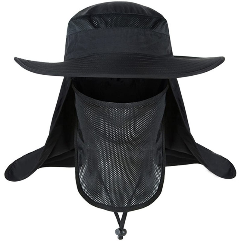 Sun Hats Wide Brim Cowboy Hat Unisex Foldeable Cap Sun Block UPF50+ Golf Fishing Hiking- Camping - Black - CR17YQ0Y5C8 $16.43